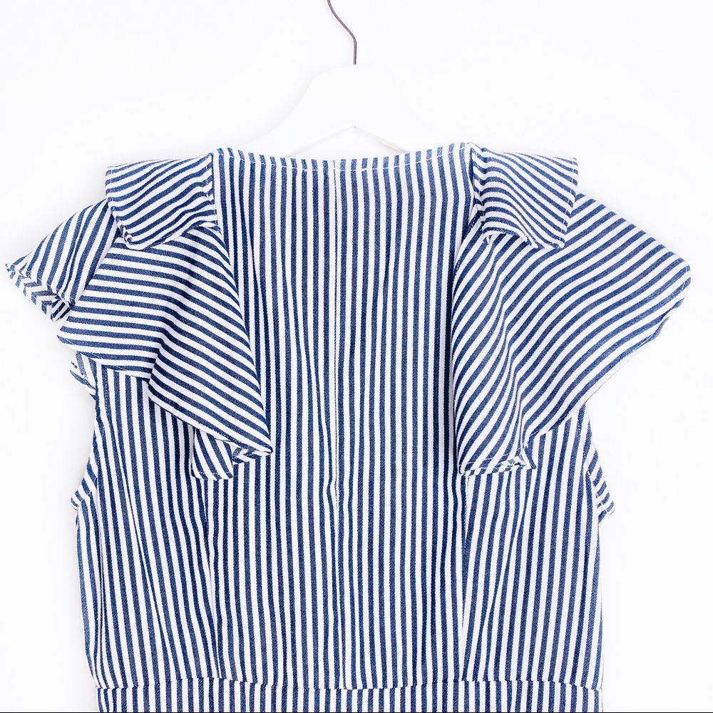 V Christina Blue White Sleeveless Peplum Shirt M - Picture 6 of 7